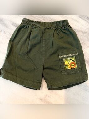 Vintage Y2K 90s Toddler Olive Green Jungle Animal Embroidered Shorts 24 Months
